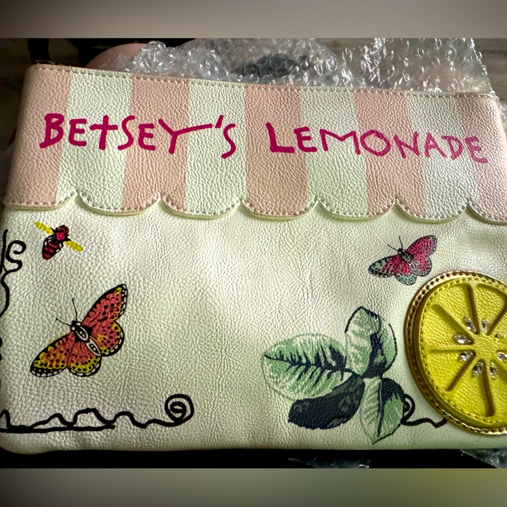 Betsey Johnson Pink and White Lemonade Wristlet Clutch Bag